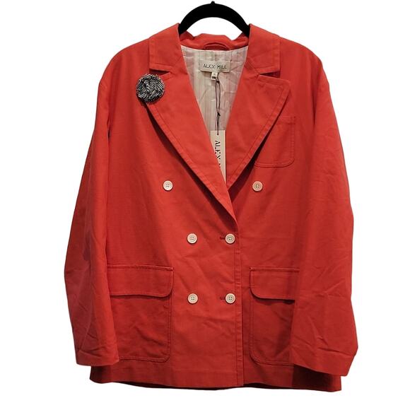 NWT Alex Mill Double Breasted Oxford Blazer in Tomato Red, S - Picture 1 of 10